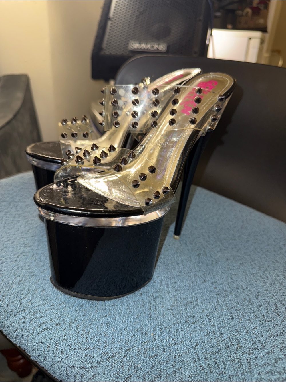 Clear Studded Platform High Heels - Black/Clear